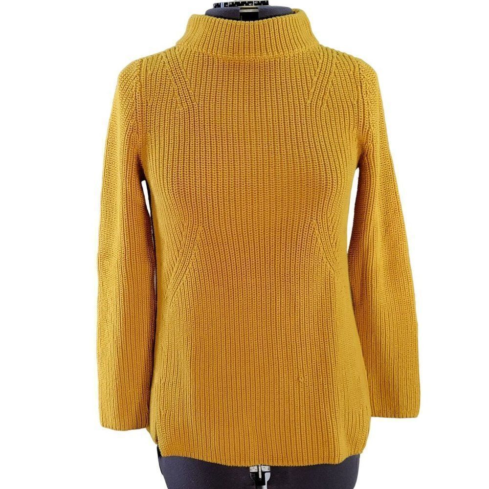NWOT Talbots Yellow Mock Neck Rib Knit Sweater Sz MP